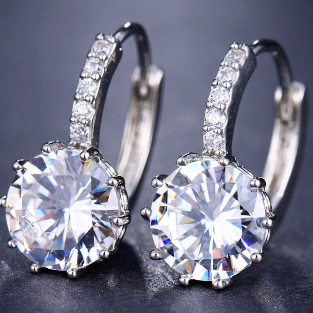 Sterling silver diamond earrings - Picture 2 of 4